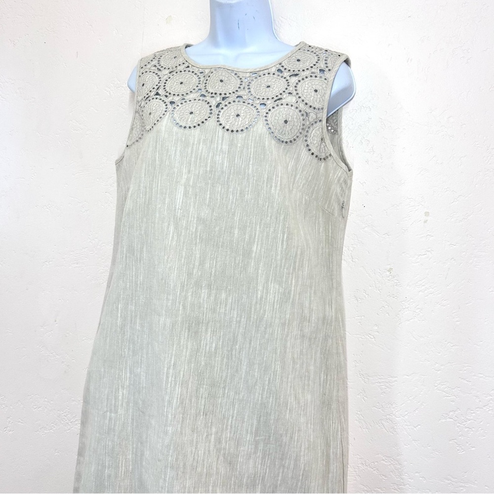 Dana Buchman Linen Blend Sleeveless Cream Eyelet Yoke Shift Dress Size 12 NWOT - Picture 4 of 11